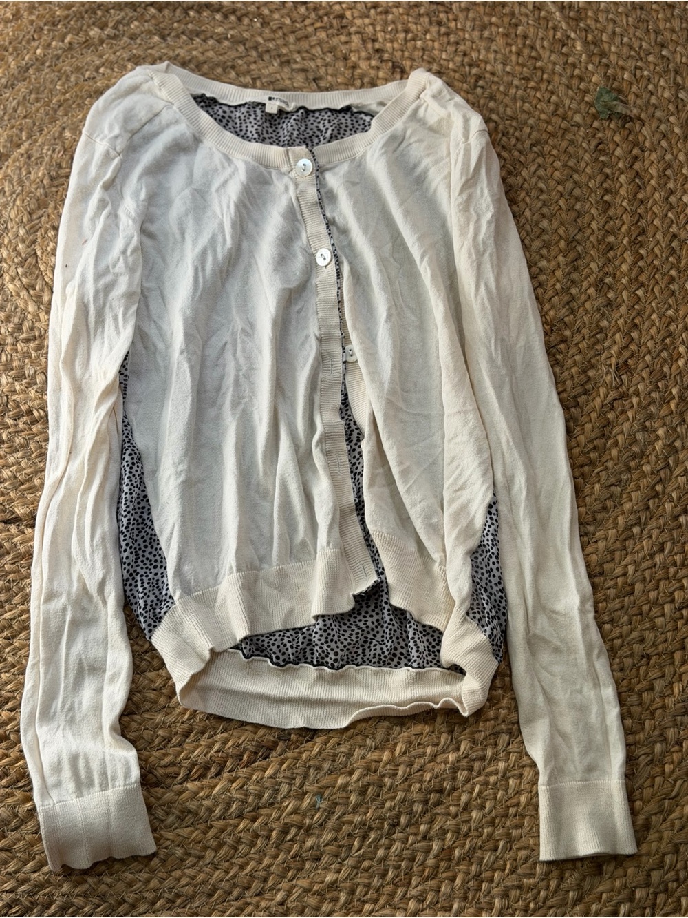 LAmade Cream Button-Front Cardigan with Printed Inner Lining